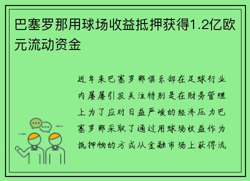 巴塞罗那用球场收益抵押获得1.2亿欧元流动资金